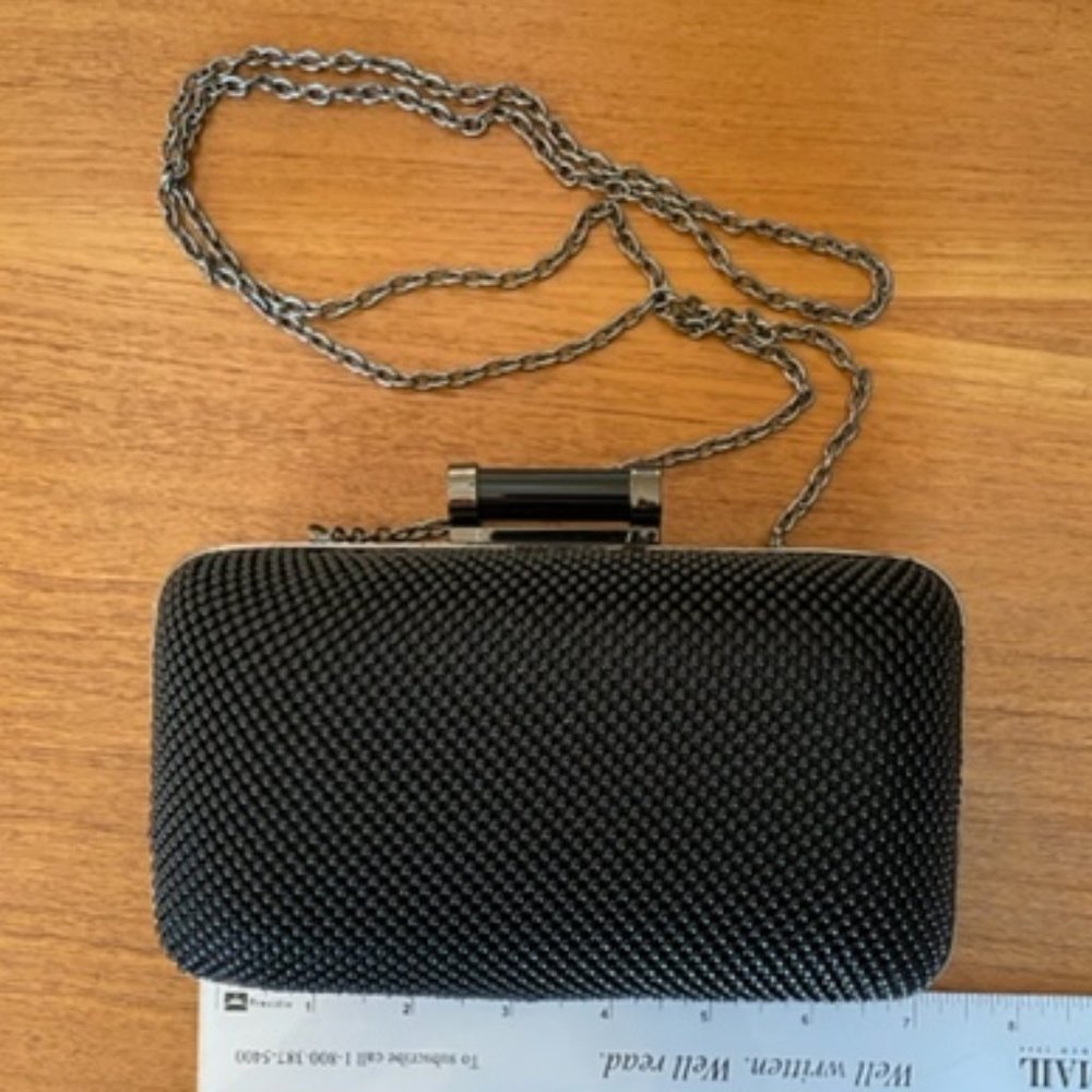 Vintage JESSICA McCLINTOCK BLACK EVENING CLUTCH Opt. Chain, Prom Party Cocktail